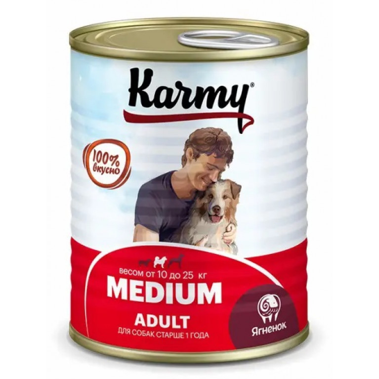 KARMY Medium Adult Консервы для собак средних пород старше 1 года, Ягненок 340г